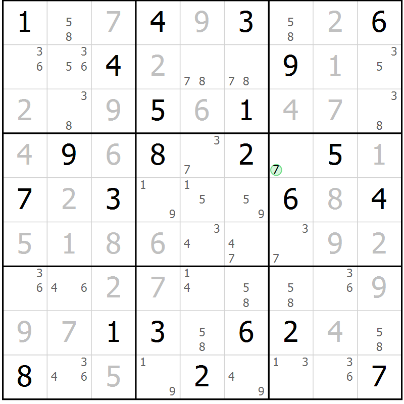 Position des candidats pour la solution de la Gr 81 page 84 du magazine de sudoku Maestro n° 087