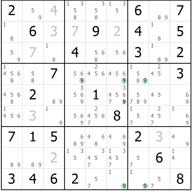 Position des candidats pour la solution de la Gr 82 page 85 du magazine de sudoku Maestro n° 087