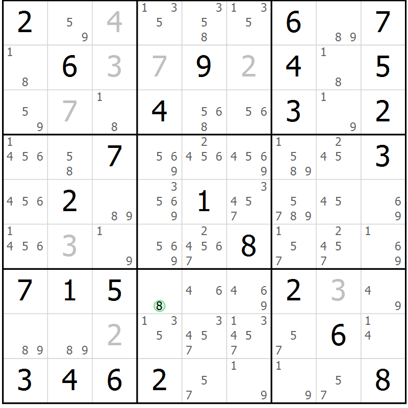 Position des candidats pour la solution de la Gr 82 page 85 du magazine de sudoku Maestro n° 087
