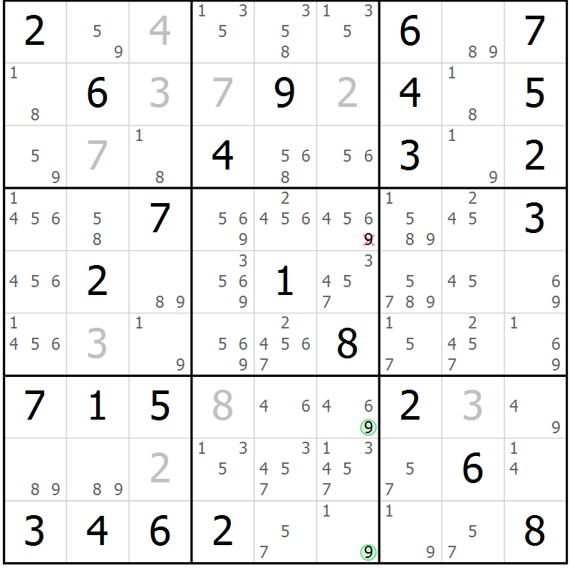 Position des candidats pour la solution de la Gr 82 page 85 du magazine de sudoku Maestro n° 087