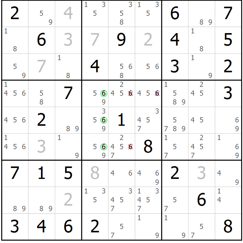 Position des candidats pour la solution de la Gr 82 page 85 du magazine de sudoku Maestro n° 087