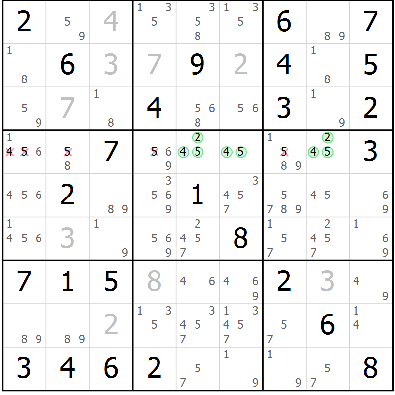 Position des candidats pour la solution de la Gr 82 page 85 du magazine de sudoku Maestro n° 087
