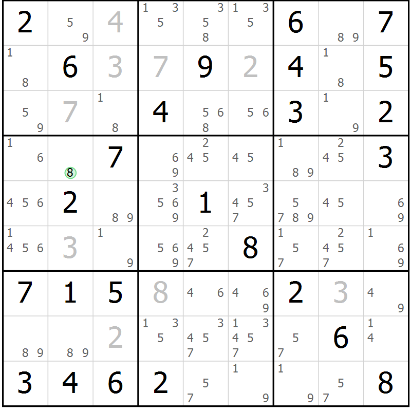 Position des candidats pour la solution de la Gr 82 page 85 du magazine de sudoku Maestro n° 087