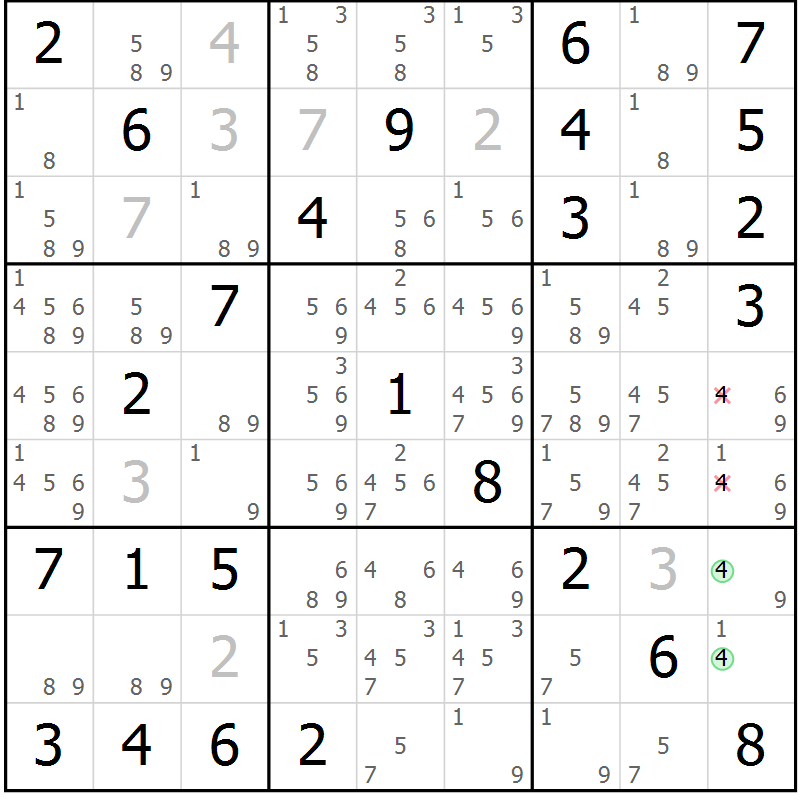 Position des candidats pour la solution de la Gr 82 page 85 du magazine de sudoku Maestro n° 087