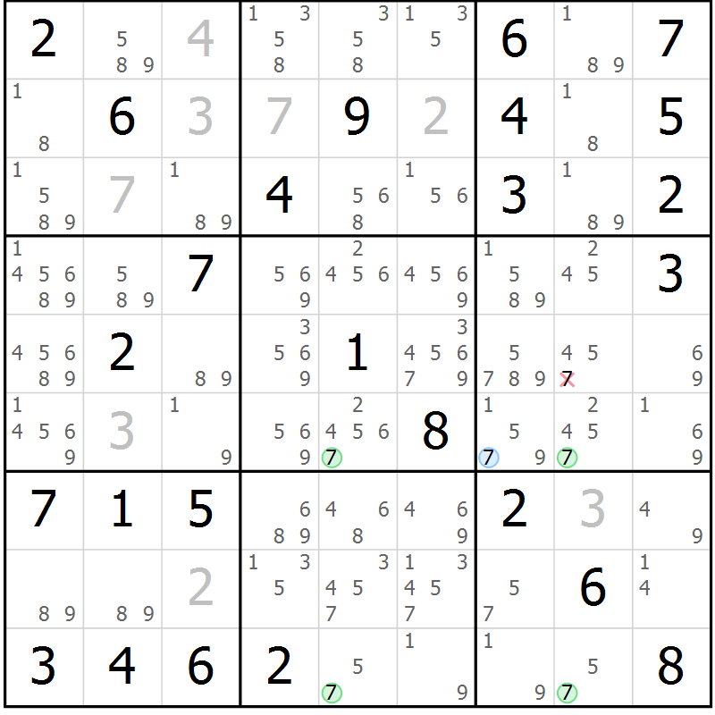 Position des candidats pour la solution de la Gr 82 page 85 du magazine de sudoku Maestro n° 087