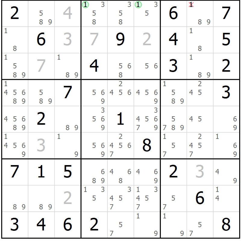 Position des candidats pour la solution de la Gr 82 page 85 du magazine de sudoku Maestro n° 087