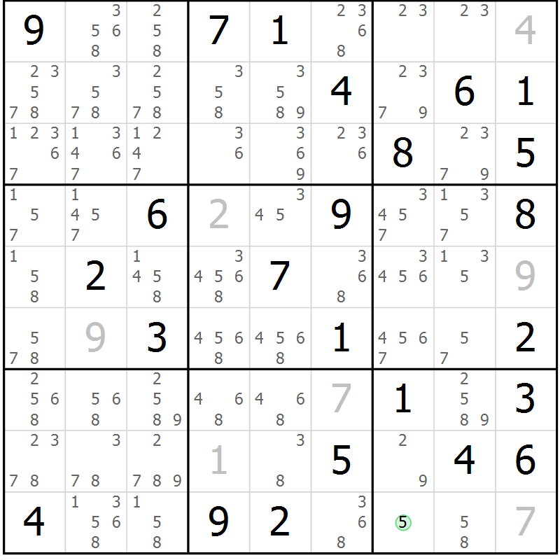 Position des candidats pour la solution de la Gr 83 page 86 du magazine de sudoku Maestro n° 087