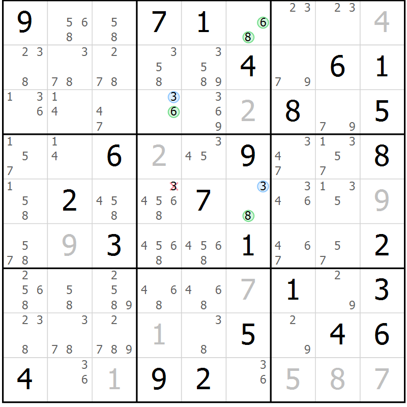 Position des candidats pour la solution de la Gr 83 page 86 du magazine de sudoku Maestro n° 087