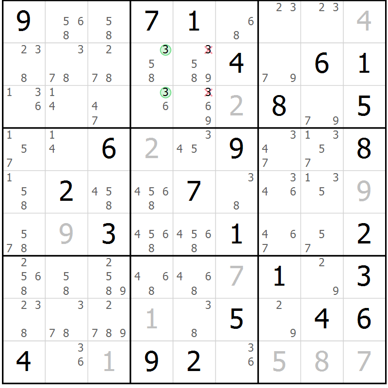 Position des candidats pour la solution de la Gr 83 page 86 du magazine de sudoku Maestro n° 087