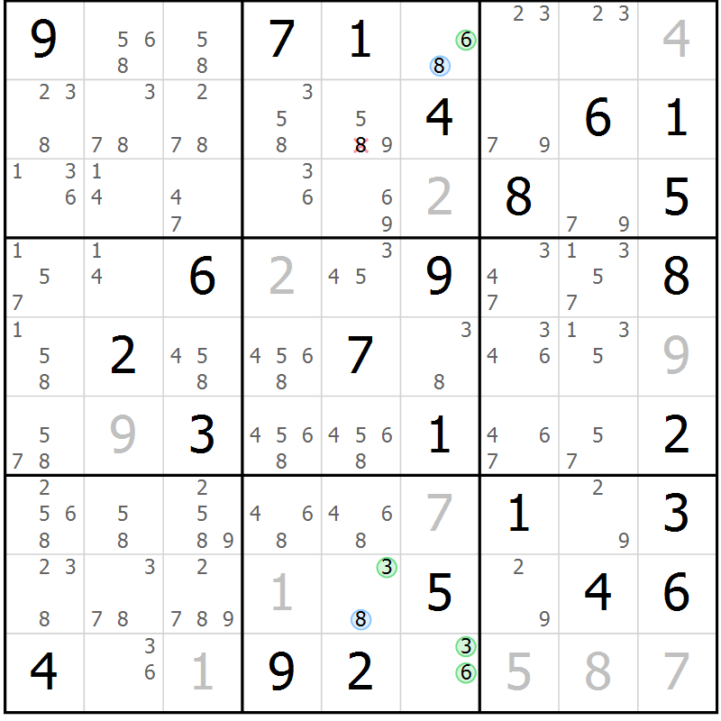 Position des candidats pour la solution de la Gr 83 page 86 du magazine de sudoku Maestro n° 087