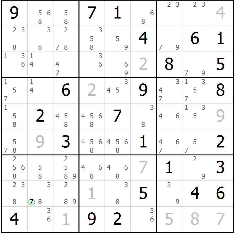 Position des candidats pour la solution de la Gr 83 page 86 du magazine de sudoku Maestro n° 087