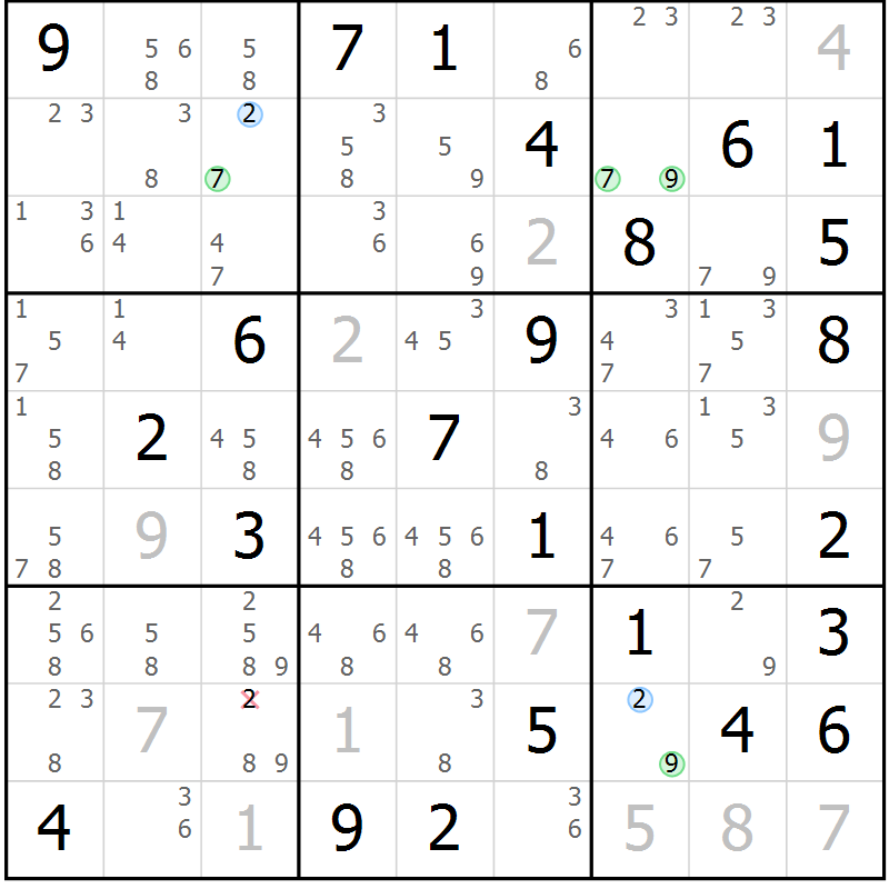Position des candidats pour la solution de la Gr 83 page 86 du magazine de sudoku Maestro n° 087