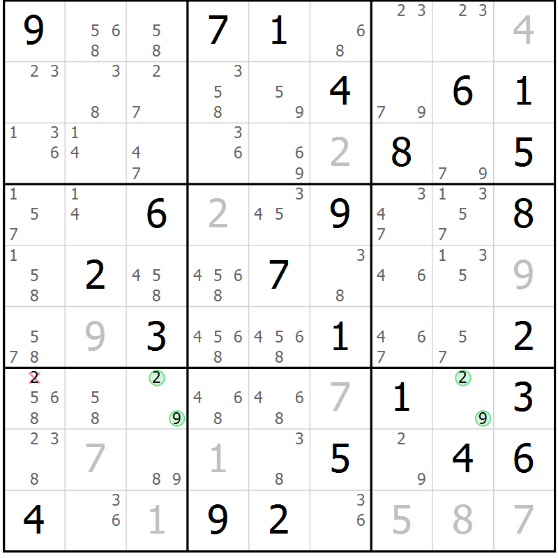Position des candidats pour la solution de la Gr 83 page 86 du magazine de sudoku Maestro n° 087