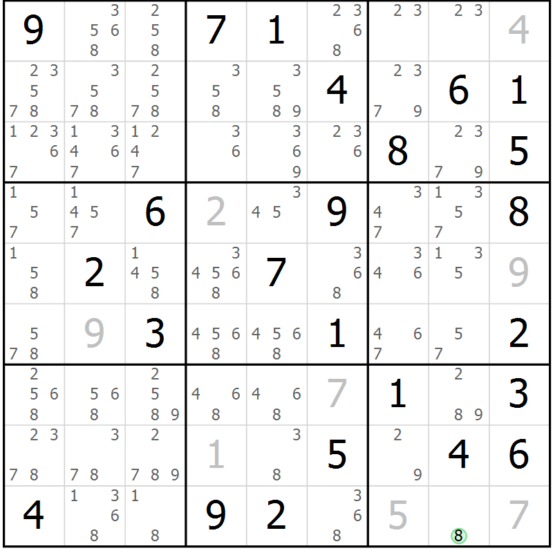 Position des candidats pour la solution de la Gr 83 page 86 du magazine de sudoku Maestro n° 087