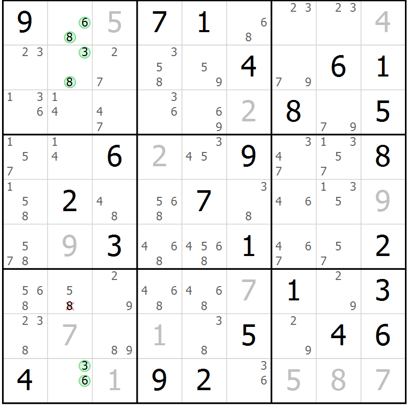 Position des candidats pour la solution de la Gr 83 page 86 du magazine de sudoku Maestro n° 087