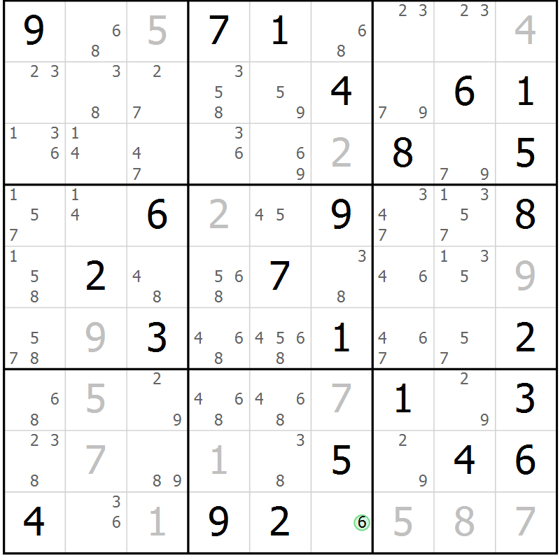 Position des candidats pour la solution de la Gr 83 page 86 du magazine de sudoku Maestro n° 087