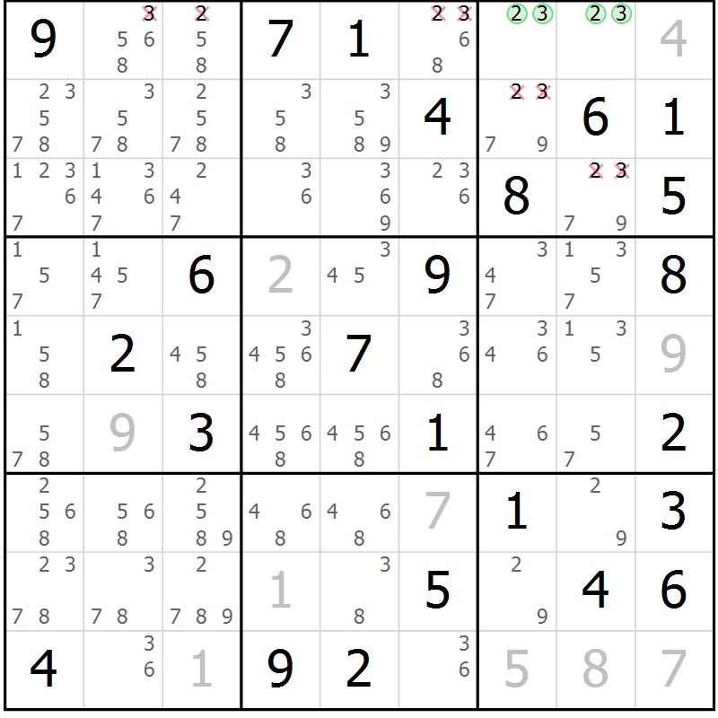 Position des candidats pour la solution de la Gr 83 page 86 du magazine de sudoku Maestro n° 087