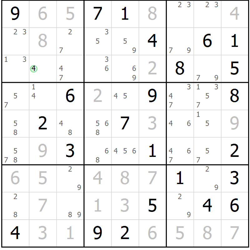Position des candidats pour la solution de la Gr 83 page 86 du magazine de sudoku Maestro n° 087