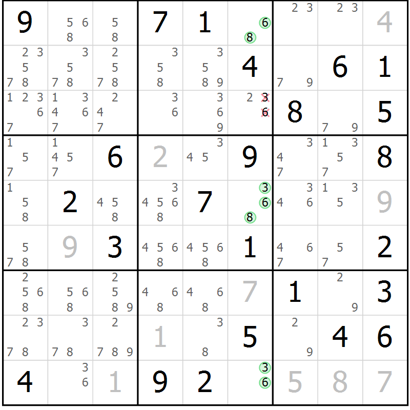 Position des candidats pour la solution de la Gr 83 page 86 du magazine de sudoku Maestro n° 087