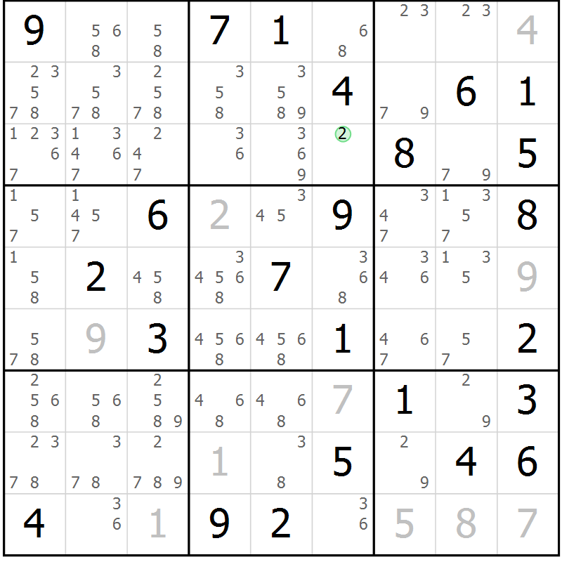 Position des candidats pour la solution de la Gr 83 page 86 du magazine de sudoku Maestro n° 087