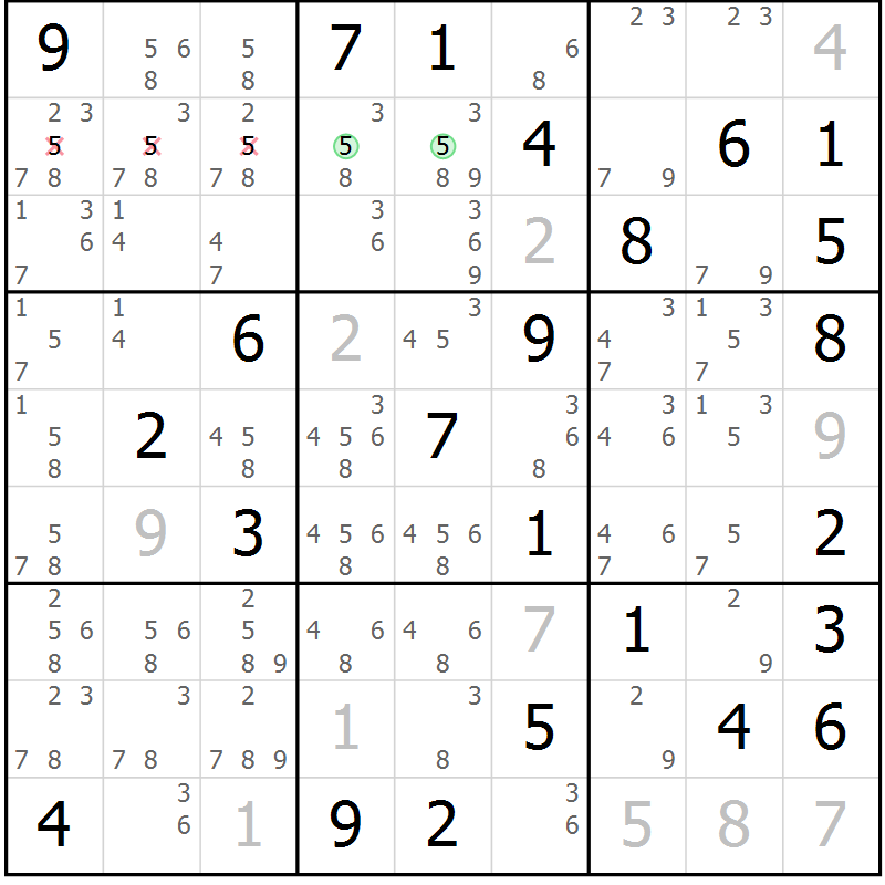 Position des candidats pour la solution de la Gr 83 page 86 du magazine de sudoku Maestro n° 087