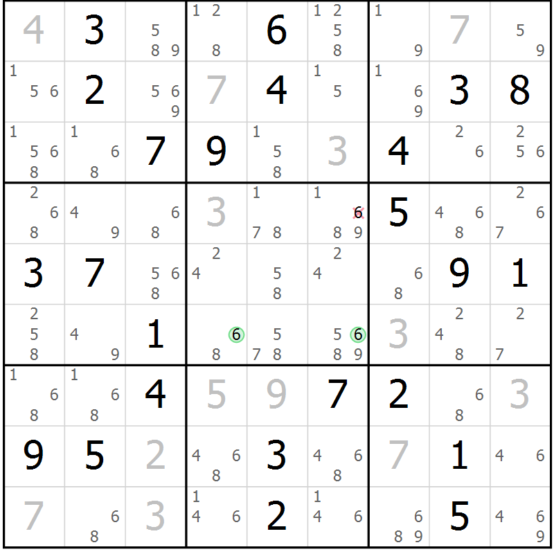 Position des candidats pour la solution de la Gr 84 page 87 du magazine de sudoku Maestro n° 087