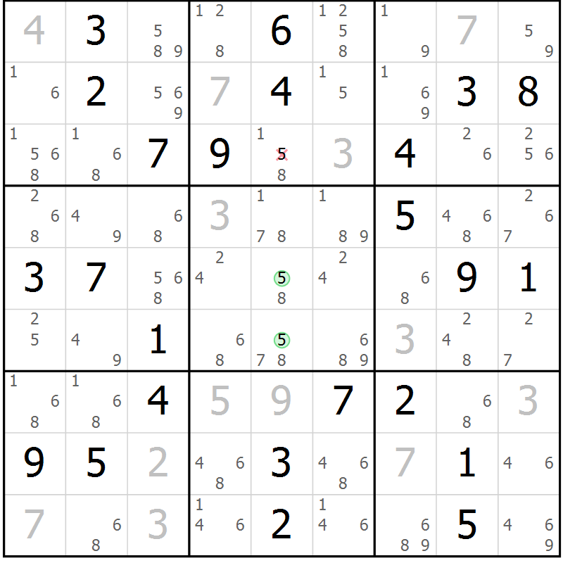 Position des candidats pour la solution de la Gr 84 page 87 du magazine de sudoku Maestro n° 087