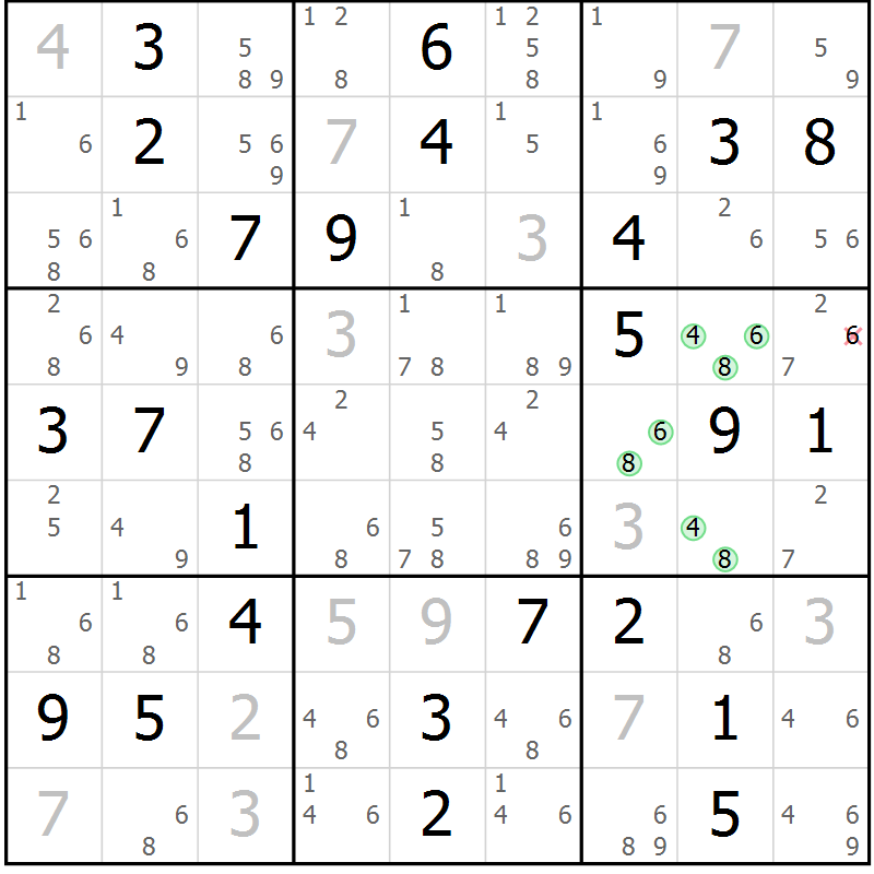 Position des candidats pour la solution de la Gr 84 page 87 du magazine de sudoku Maestro n° 087
