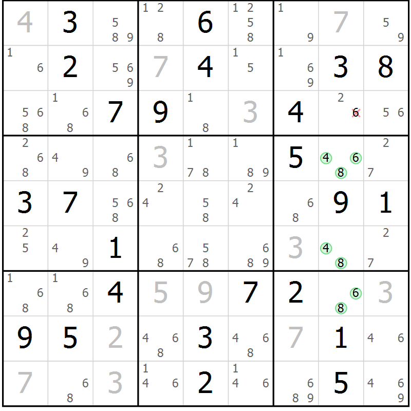 Position des candidats pour la solution de la Gr 84 page 87 du magazine de sudoku Maestro n° 087