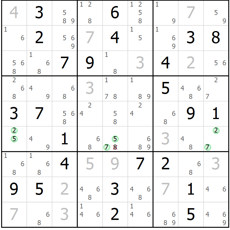 Position des candidats pour la solution de la Gr 84 page 87 du magazine de sudoku Maestro n° 087