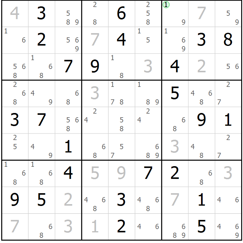 Position des candidats pour la solution de la Gr 84 page 87 du magazine de sudoku Maestro n° 087