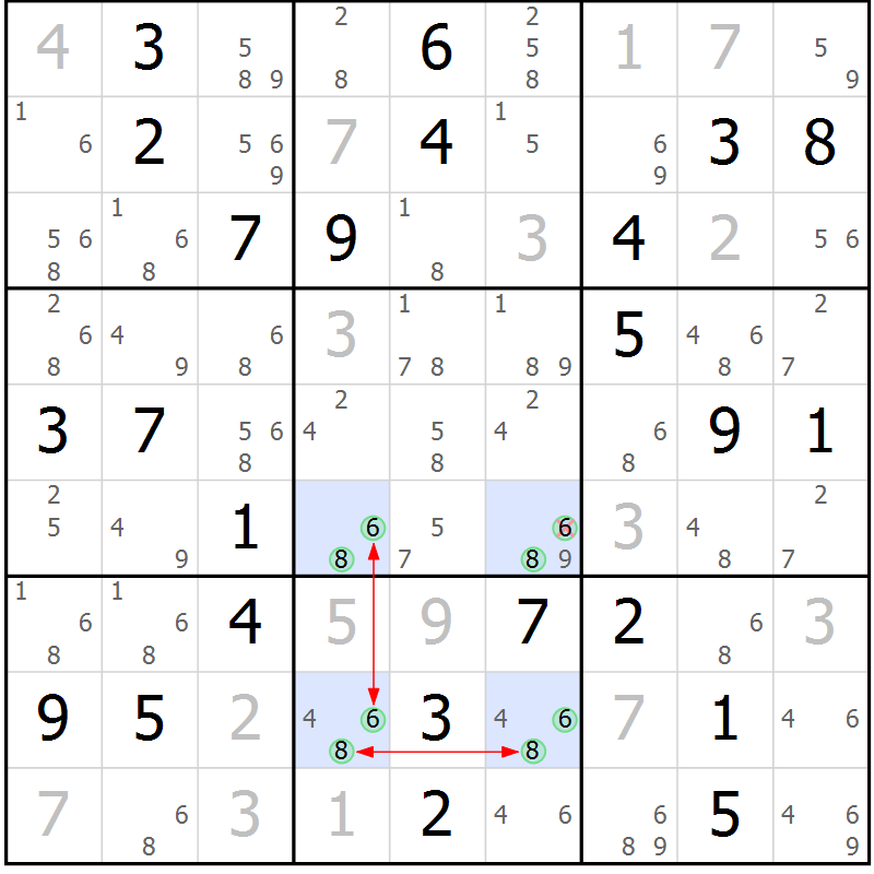Position des candidats pour la solution de la Gr 84 page 87 du magazine de sudoku Maestro n° 087