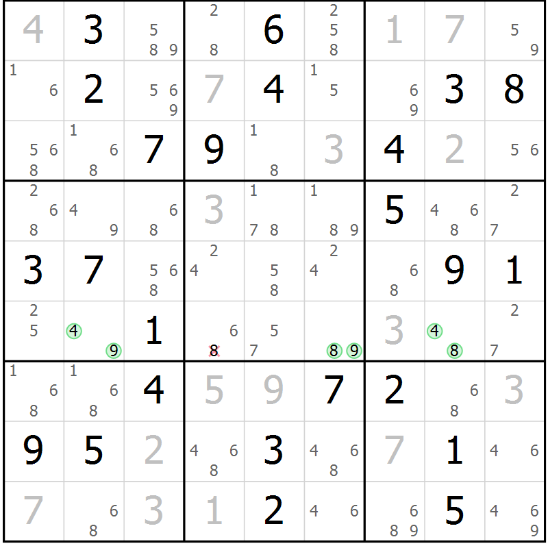 Position des candidats pour la solution de la Gr 84 page 87 du magazine de sudoku Maestro n° 087