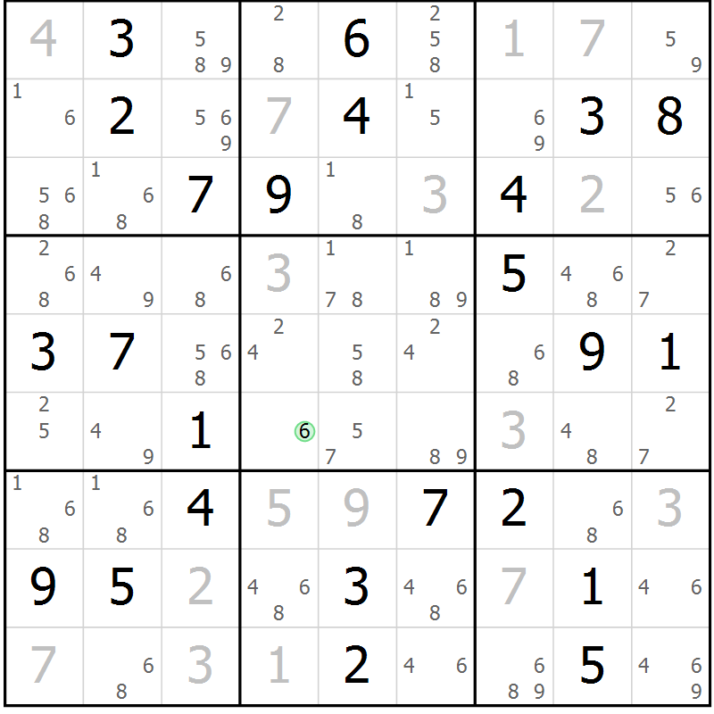 Position des candidats pour la solution de la Gr 84 page 87 du magazine de sudoku Maestro n° 087