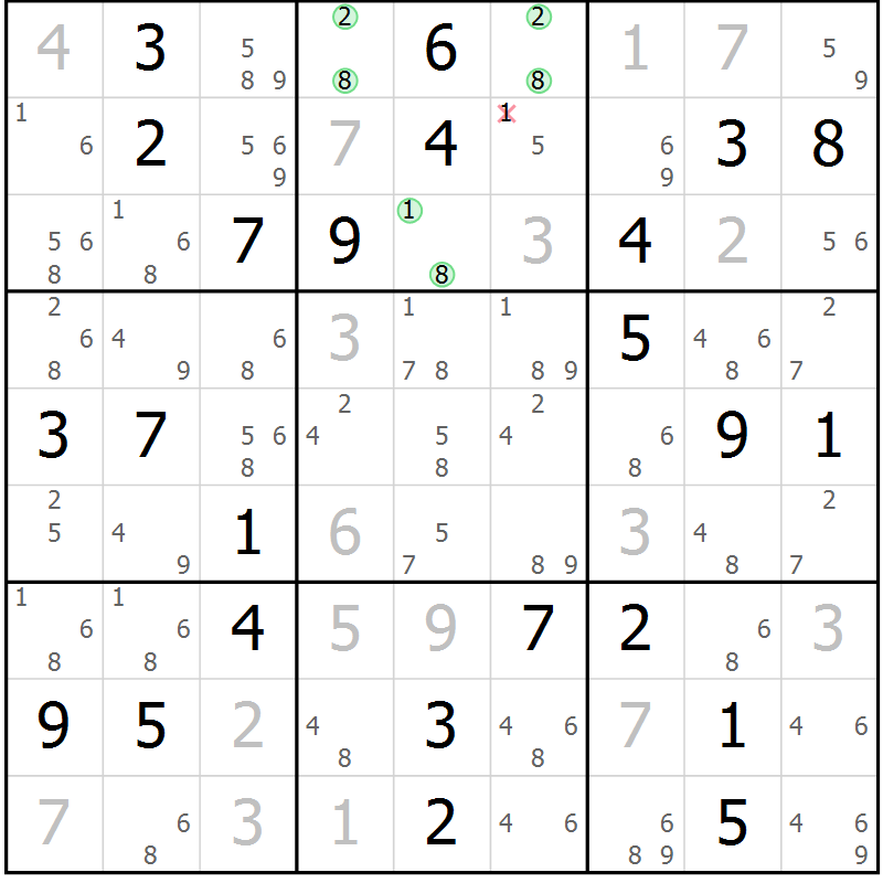 Position des candidats pour la solution de la Gr 84 page 87 du magazine de sudoku Maestro n° 087