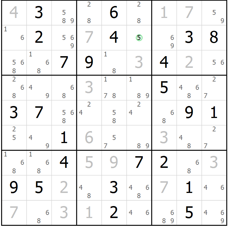 Position des candidats pour la solution de la Gr 84 page 87 du magazine de sudoku Maestro n° 087