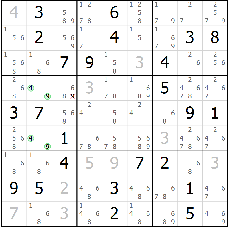 Position des candidats pour la solution de la Gr 84 page 87 du magazine de sudoku Maestro n° 087