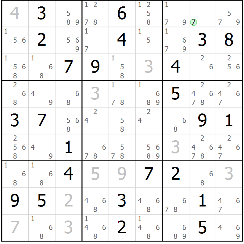 Position des candidats pour la solution de la Gr 84 page 87 du magazine de sudoku Maestro n° 087