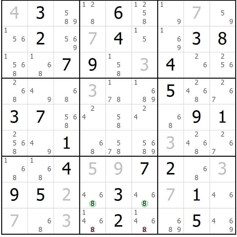 Position des candidats pour la solution de la Gr 84 page 87 du magazine de sudoku Maestro n° 087