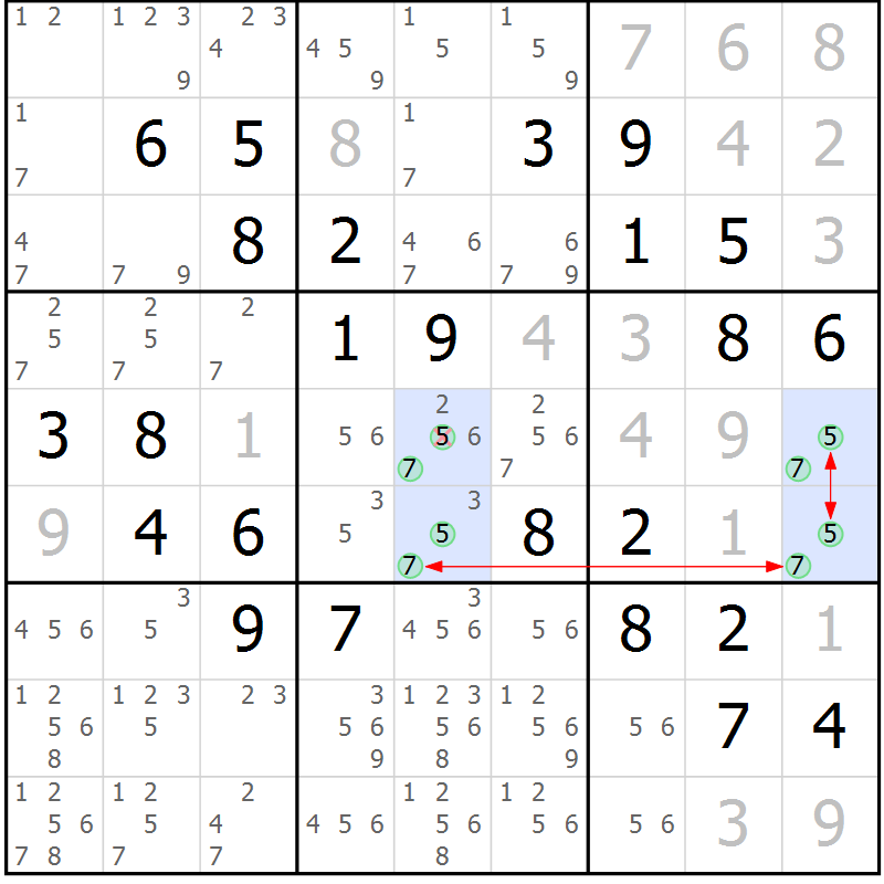 Position des candidats pour la solution de la Gr 9 page 12 du magazine de sudoku Maestro n° 087