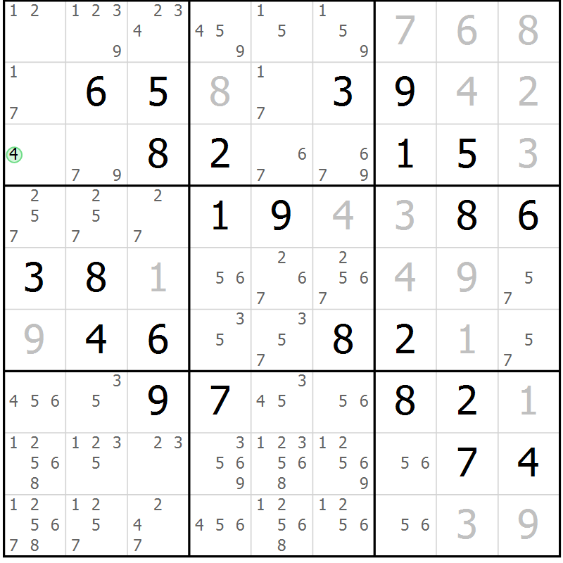 Position des candidats pour la solution de la Gr 9 page 12 du magazine de sudoku Maestro n° 087