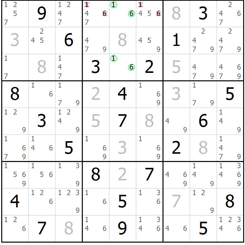 Position des candidats pour la solution de la Gr 1 page 4 du magazine de sudoku Maestro n° 094