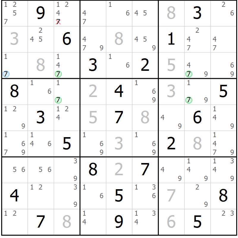 Position des candidats pour la solution de la Gr 1 page 4 du magazine de sudoku Maestro n° 094