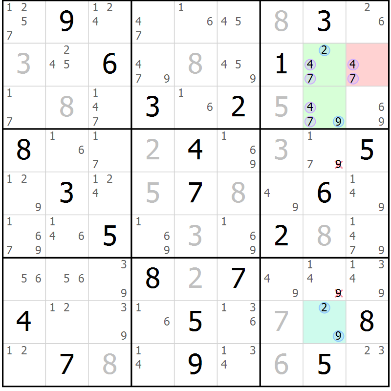 Position des candidats pour la solution de la Gr 1 page 4 du magazine de sudoku Maestro n° 094