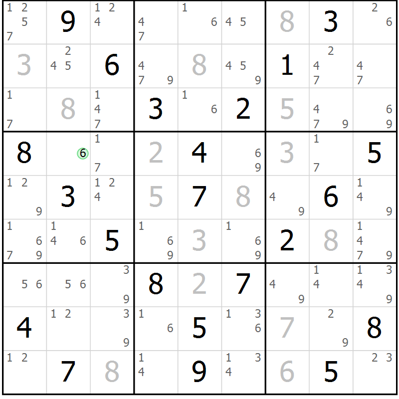 Position des candidats pour la solution de la Gr 1 page 4 du magazine de sudoku Maestro n° 094