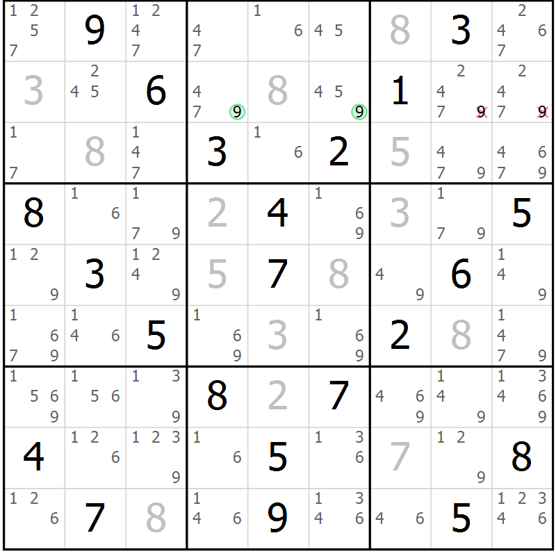 Position des candidats pour la solution de la Gr 1 page 4 du magazine de sudoku Maestro n° 094