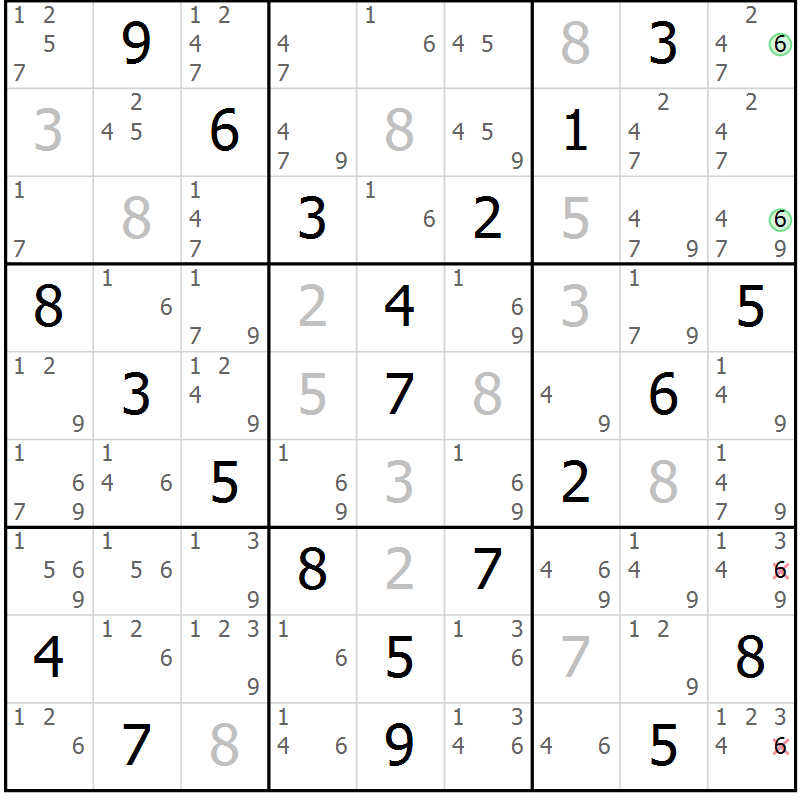 Position des candidats pour la solution de la Gr 1 page 4 du magazine de sudoku Maestro n° 094