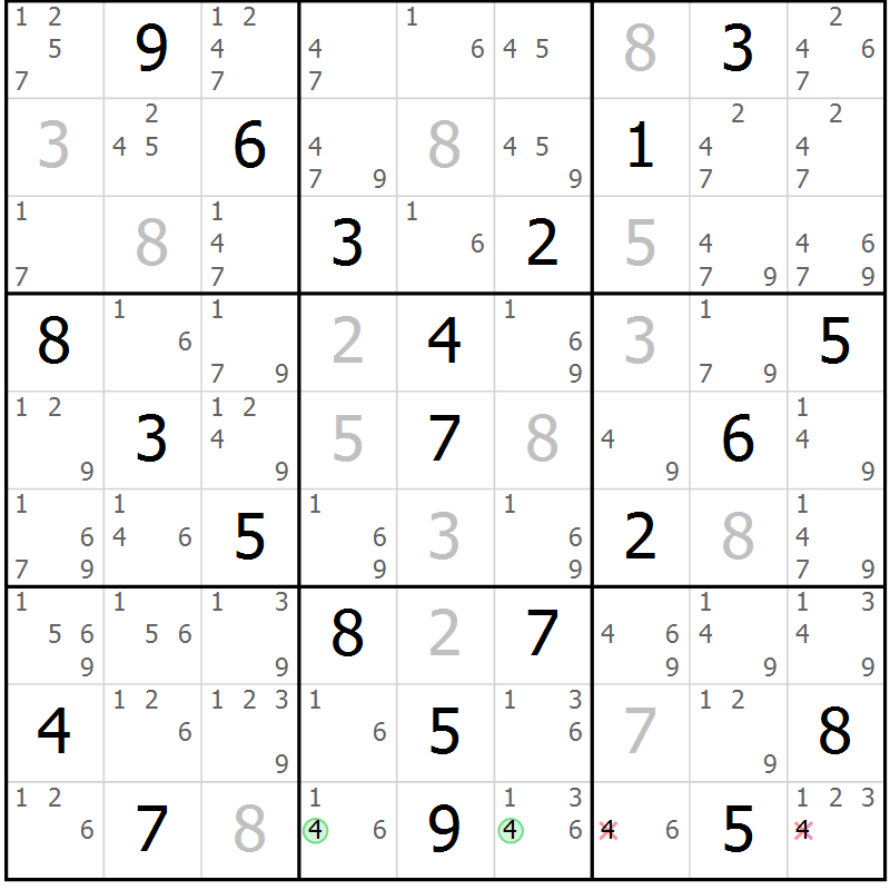 Position des candidats pour la solution de la Gr 1 page 4 du magazine de sudoku Maestro n° 094