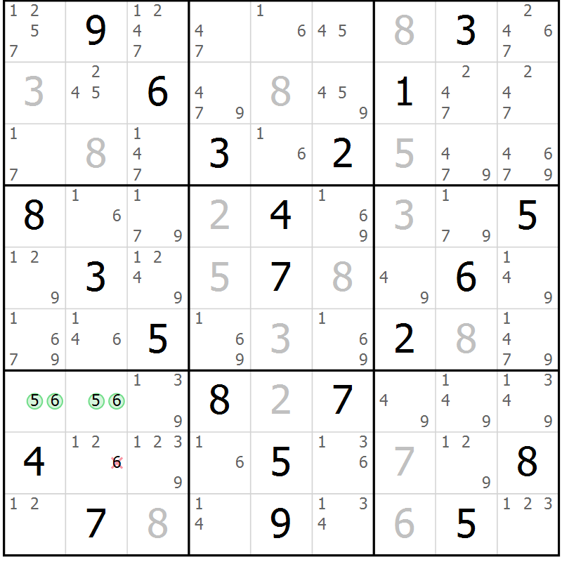 Position des candidats pour la solution de la Gr 1 page 4 du magazine de sudoku Maestro n° 094