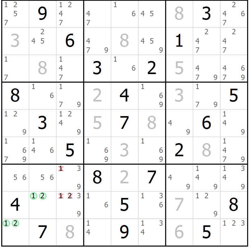 Position des candidats pour la solution de la Gr 1 page 4 du magazine de sudoku Maestro n° 094